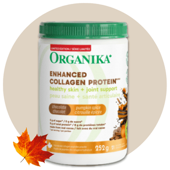 Organika Enhanced Collagen Protein in Pumpkin Spice and Chocolate